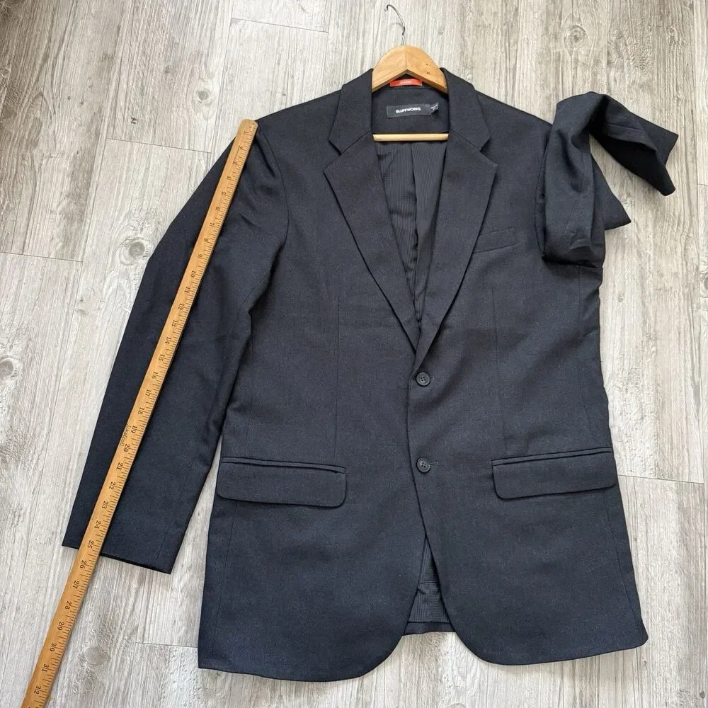Bluffworks Gramercy Blazer Sport Coat Jacket Men’s 44L Charcoal Gray 2-Button
